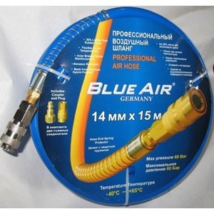Шланг воздушный гибридный армированный с быстросъемами (10х16 мм, 15 м, 20 бар) Blue Air - фото